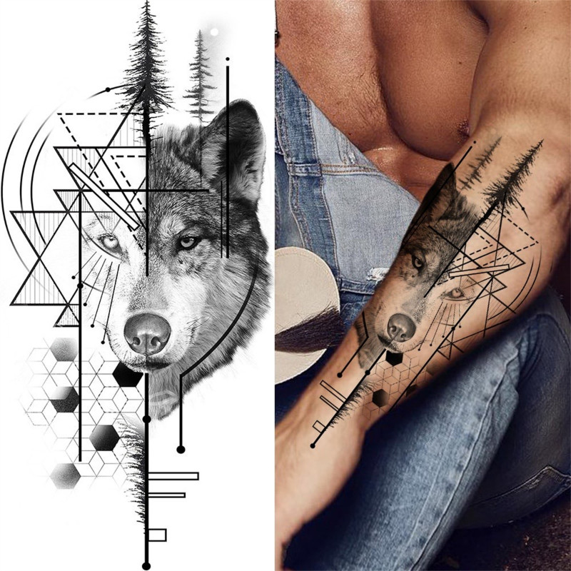 สติกเกอร์รอยสักชั่วคราว ลายหมาป่า กันน้ํา ติดทนนาน 1 แผ่น