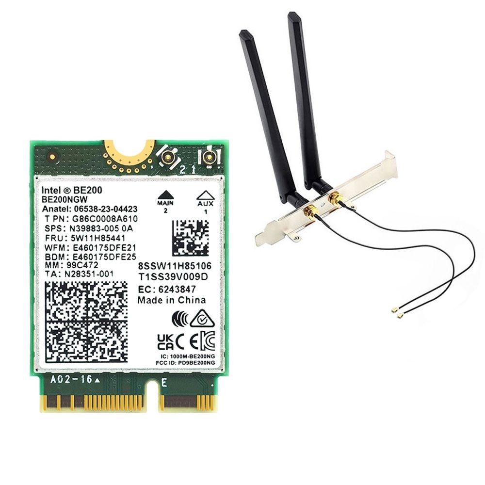 Intel BE200 Wi-Fi 7 Tri-Band M.2 2230 Network Card (with external Antenna), Bluetooth 5.4
