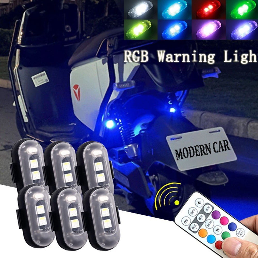 ไฟสัญญาณเตือน LED RGB ไร้สาย ชาร์จ USB ป้องกันการชน เพื่อความปลอดภัย สําหรับรถจักรยานยนต์ 4 ชิ้น 2 ชิ้น 1 ชิ้น 6 ชิ้น