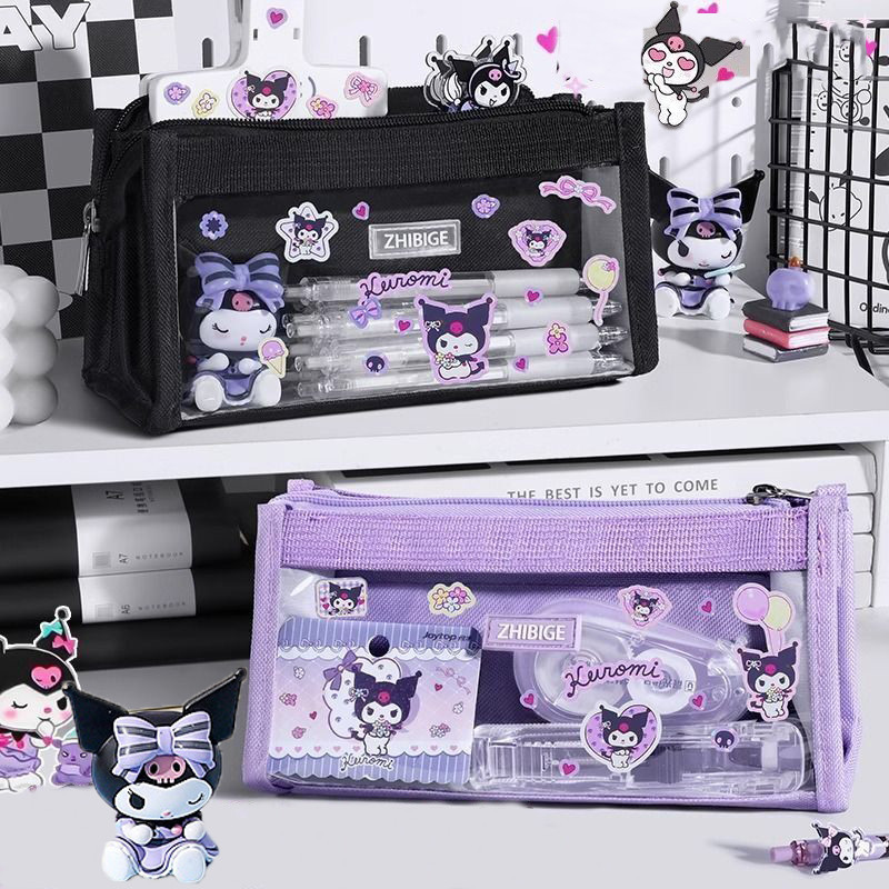 Sanrio กระเป๋าดินสอใส เกาหลี Kuromi Melody ความจุขนาดใหญ่ ซิป กันน้ํา กระเป๋าปากกา เครื่องเขียน นักเรียน กล่องเก็บเครื่องสําอาง