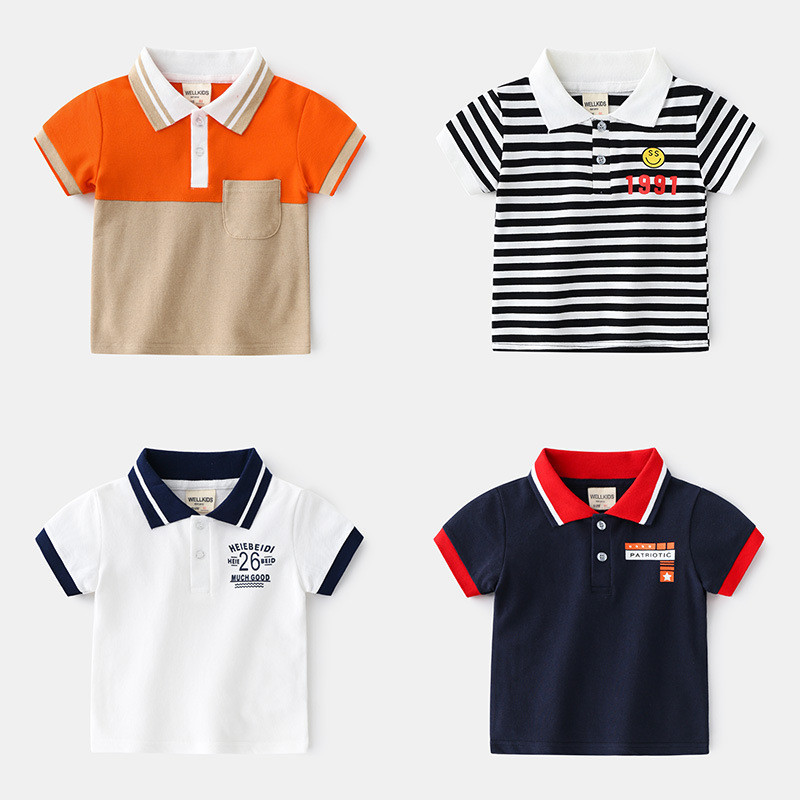 เสื้อโปโลแขนสั้นลําลอง ผ้าฝ้าย แฟชั่นฤดูร้อน สําหรับเด็กผู้ชาย
