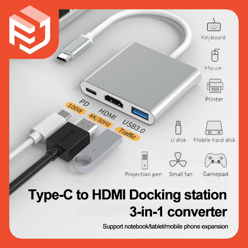 อะแดปเตอร์แปลงหน้าจอโปรเจคเตอร์ Type-C เป็น HDMI 4K30Hz ความละเอียดสูง แบบพกพา