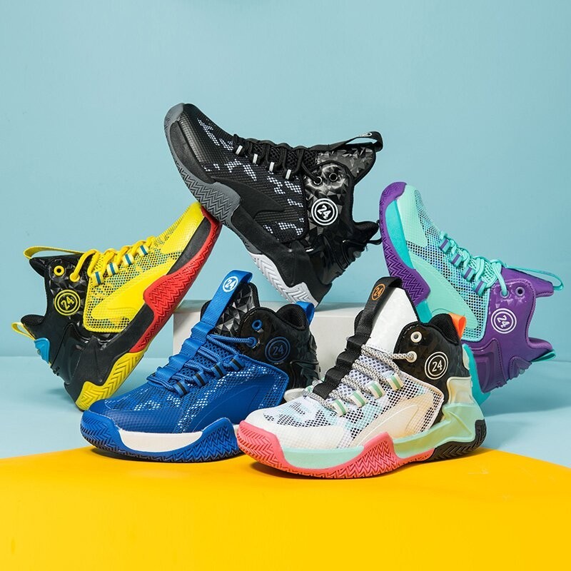 รองเท้ากีฬา รองเท้าบาสเก็ตบอล ผ้าตาข่าย ระบายอากาศ กันลื่น ขนาดใหญ่ สําหรับเด็กผู้ชาย