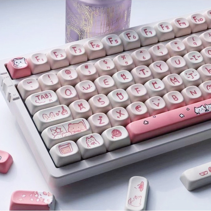 AULA Pbt MOA ชุดปุ่มกดคีย์บอร์ด ทรงกลม ลายการ์ตูนหมูสีชมพูน่ารัก สีชมพู Meow Meow F75 98 99 104 F87