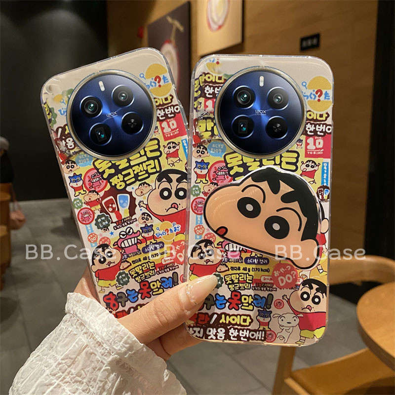 ใหม่ เคส Phone Case Realme 12+ 12 Pro+ 11x 11 Pro+ 10 Pro+ 10T Plus NFC 4G 5G เคสโทรศัพท์ มือถือ ซิลิโคน กันกระแทก ลายการ์ตูนชินจัง พร้อมขาตั้ง สําหรับ 2024