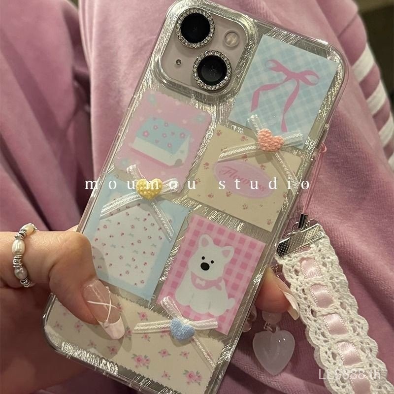 เคสโทรศัพท์มือถือ กันกระแทก ลายดอกไม้ สุนัข โบว์ ขนาดใหญ่ สําหรับ iPhone 15 14ProMax xsmax xr 13 12P