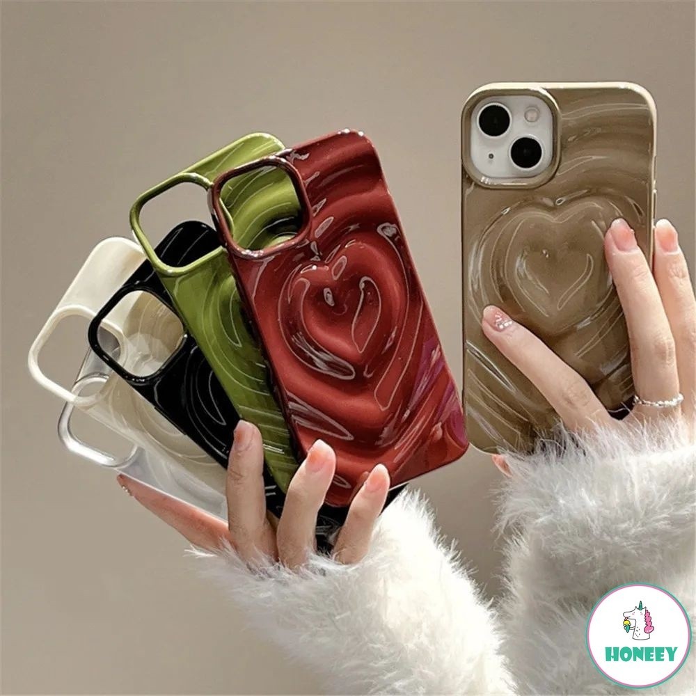 INS เงิน 3D Love Heart เคสโทรศัพท์สําหรับ iPhone 17 Air 16 15 14 13 12 11 Pro Max ญี่ปุ่นสาวเกาหลีซิลิโคนอ่อนนุ่มกันชนฝาครอบป้องกัน