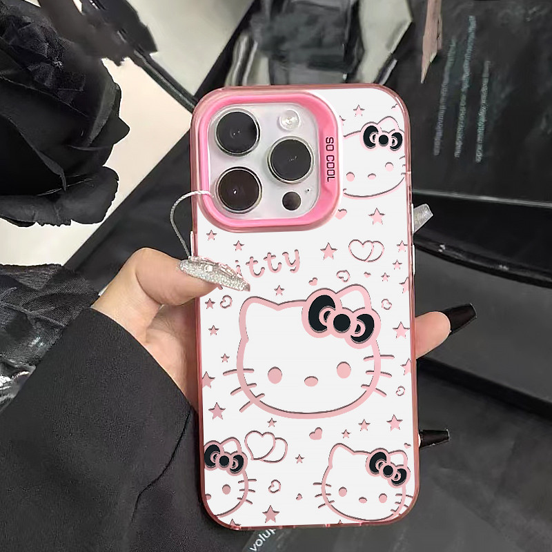 เคส iphone hone IP 11 12 IP 13 14 15plus 13 14 15 PROMAX เคสโทรศัพท์ปุ่มโลหะแมวสีชมพูน่ารัก