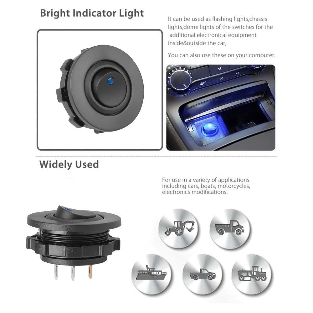 Yangming เปิด/สวิทช์, SPST 12V 20A/24V 10A รอบ Rocker Toggle,อะไหล่ 3 ขา LED ตัวบ่งชี้สวิทช์สําหรับรถยนต์เรือรถบรรทุก - รูปที่ 3
