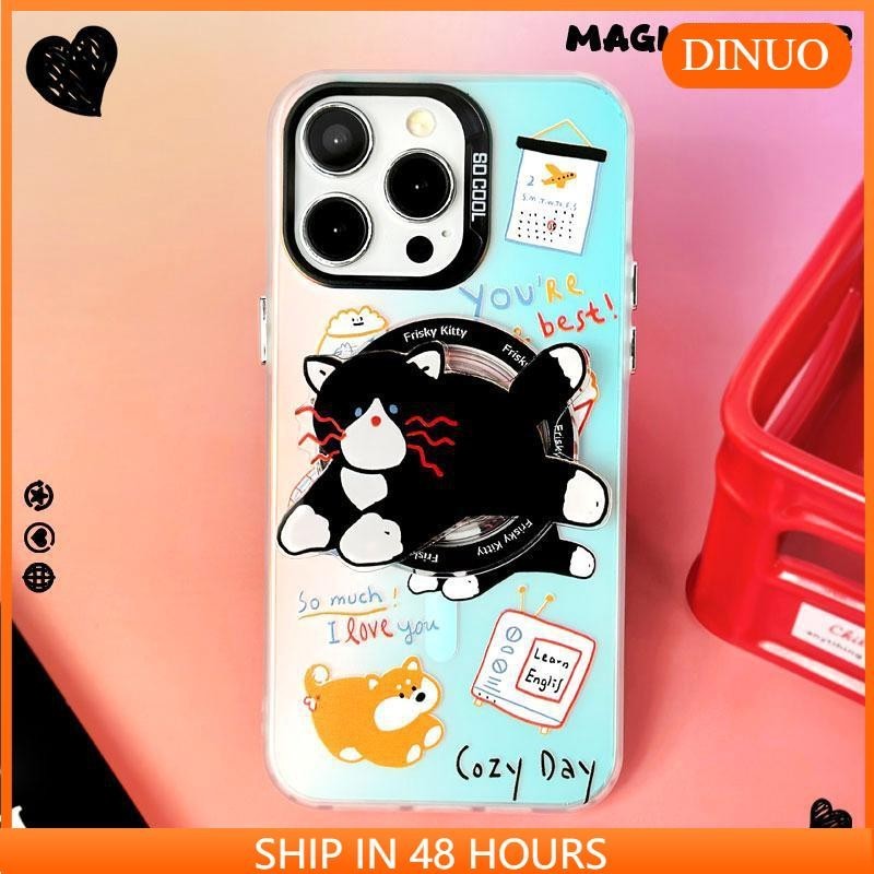 เคสกันกระแทกใส เคสแม่เหล็ก ใช้สำหรับ เคสโทรศัพท์มือถือ แบบแม่เหล็ก ลายสัตว์เลี้ยงน่ารัก คละสี สําหรับ iphone15 14promax 13 12 11 XR XS X XSMAX 7 8PLUS DINUO TPU Wireless charger Magnetic Case
