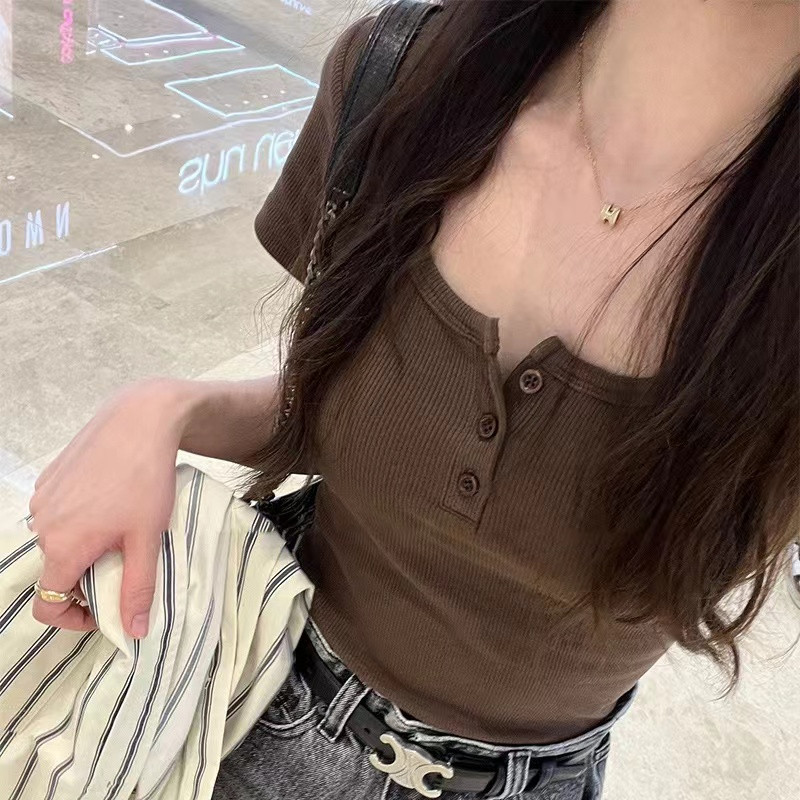 NZN เสื้อยืดแขนสั้นสาวร้อนเซ็กซี่สไตล์พื้นฐานฤดูร้อนอเมริกัน