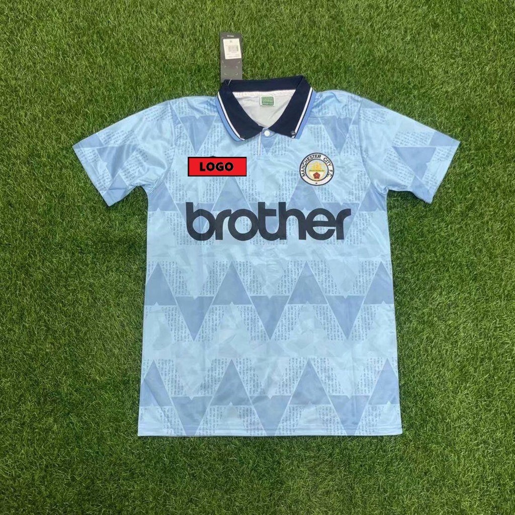 เสื้อกีฬาแขนสั้น ลายทีมชาติฟุตบอล Manchester City 88-90 ชุดเหย้า สไตล์เรโทร