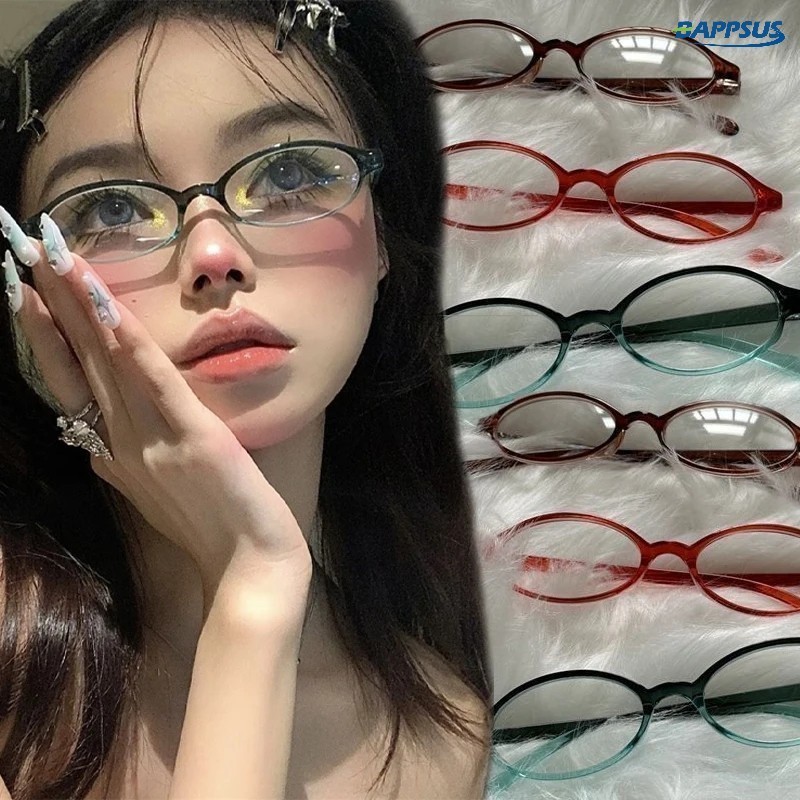 Y2k ​​​​​​​แว่นตากันแดด Y2K กรอบสีแดง สีเขียว ทรงวงรี ป้องกันแสงสีฟ้า แบบเรียบง่าย สไตล์เรโทร สําหรับผู้หญิง ขับรถริมทะเล