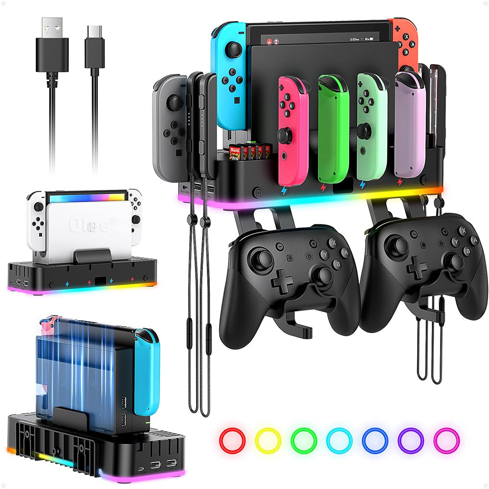 อุปกรณ์เมาท์ขาตั้งสวิตช์ไฟ RGB พร้อมที่ชาร์จ Joy-Con สําหรับ Nintendo Switch OLED