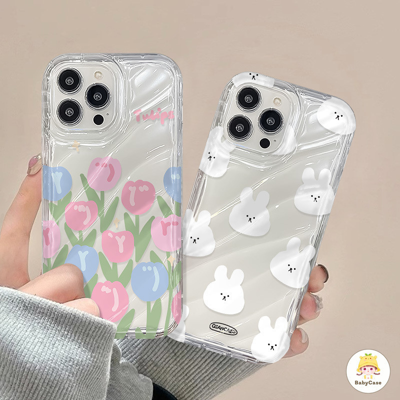 น่ารักการ์ตูนกระต่าย ทิวลิปดอกไม้ Soft Case สำหรับ iPhone 15 11 12 13 14 Pro Max XR 7Plus 15 6s 7 14 6 8 Plus X XS Max