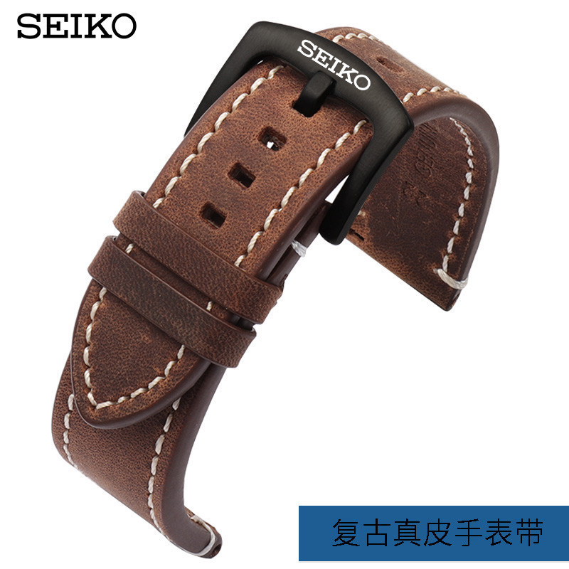 พร้อมส่ง สายนาฬิกาข้อมือ SEIKO SEIKO No. สายนาฬิกาข้อมือ หนังแท้ สีน้ําตาลดํา 5 ชิ้น