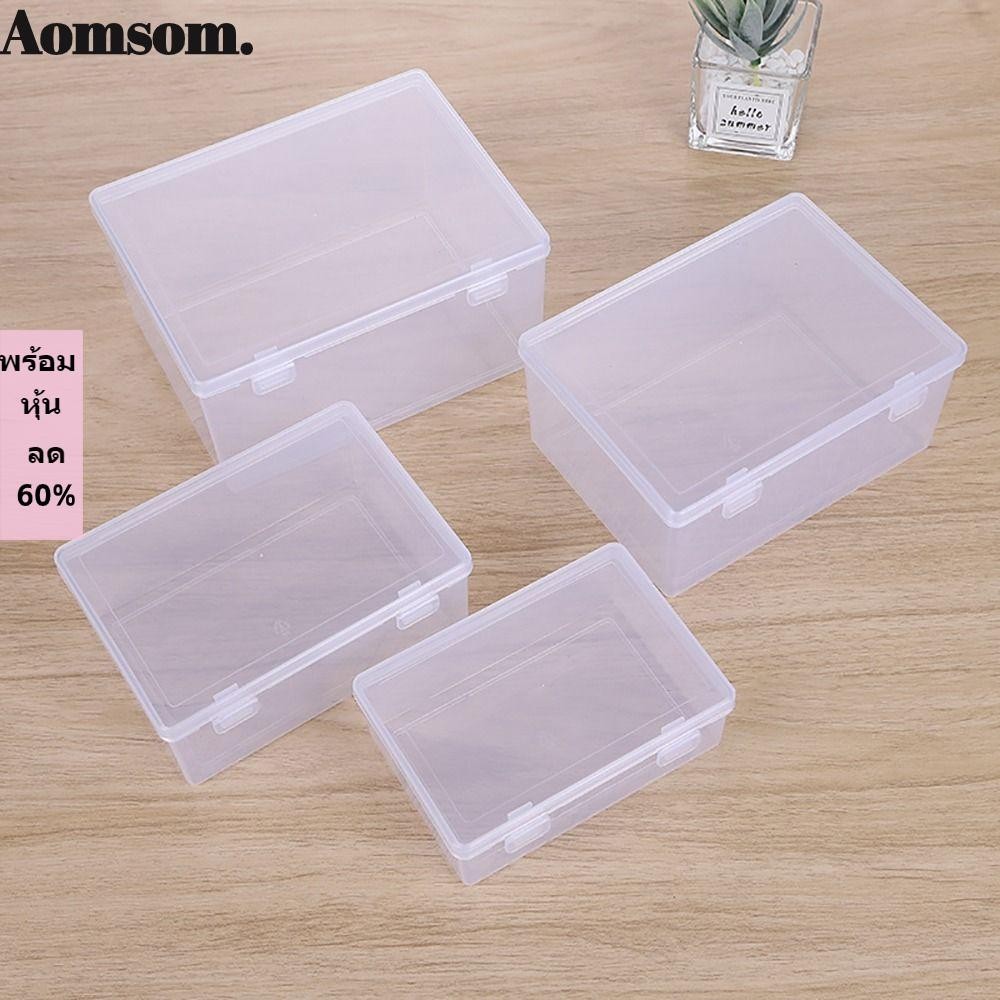 Aomsom กล่องพลาสติกใส ทรงสี่เหลี่ยมผืนผ้า ขนาดเล็ก กลาง ใหญ่ พกพาง่าย สําหรับใส่เครื่องประดับ ต่างหู เครื่องสําอาง 1 ชิ้น