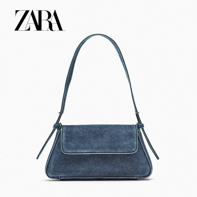 Zara กระเป๋าสะพายไหล่ ผ้ายีน สีฟ้าอ่อน หรูหรา แฟชั่นใหม่ สําหรับผู้หญิง