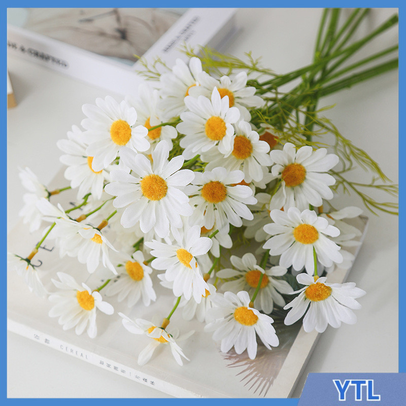 YTL ดอกไม้ประดิษฐ์ ดอกเดซี่ ผ้าไหม DIY สำหรับตกแต่งบ้าน 5 ดอก 1 ชิ้น