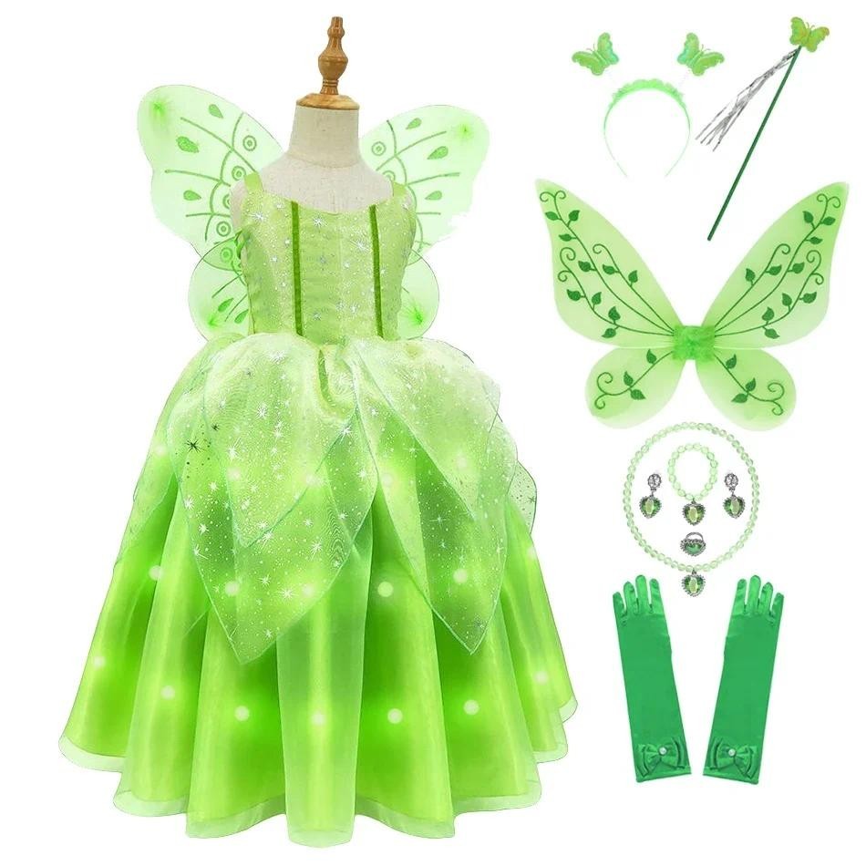 2024 หญิง Tinkerbell Fairy ชุดเด็ก LED Light Up ชุดเครื่องแต่งกายคอสเพลย์ดอกไม้ Fairy Princess เสื้อผ้าปาร์ตี้ฮาโลวีนชุด