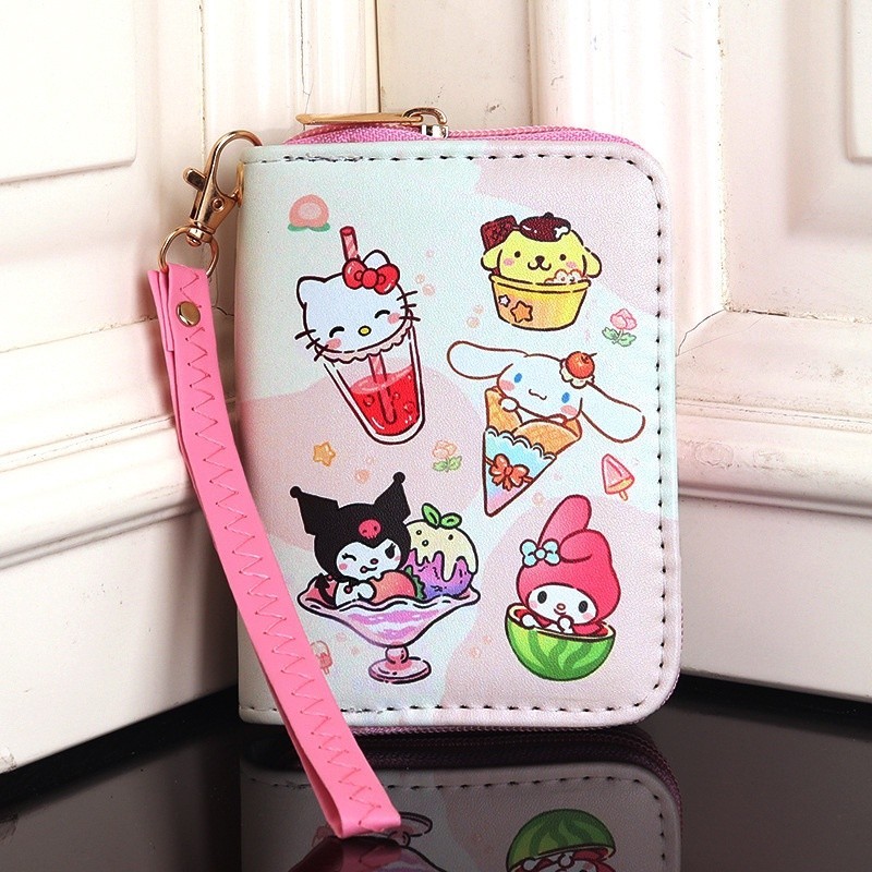 กระเป๋าสตางค์ กระเป๋าคลัทช์ กระเป๋าใส่เหรียญ พวงกุญแจ ลายการ์ตูน Sanrio Hello Kitty Cinnamoroll My Melody Kuromi เหมาะกับของขวัญ สําหรับเด็กผู้หญิง
