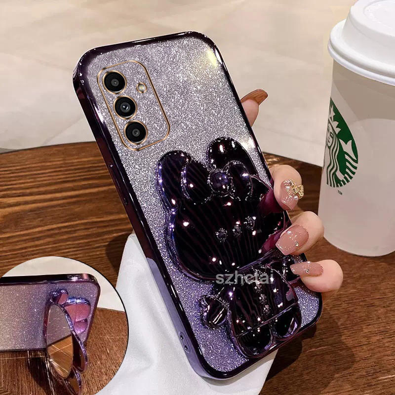 เคส Samsung A15 A25 A35 A55 กลิตเตอร์ วิบวับ ชุบไฟฟ้า ขอบตรง แมวน่ารัก ขาตั้ง เคสโทรศัพท์ เลนส์เต็มรูปแบบ เคสนิ่ม Samsung A15 A25 A35 A55