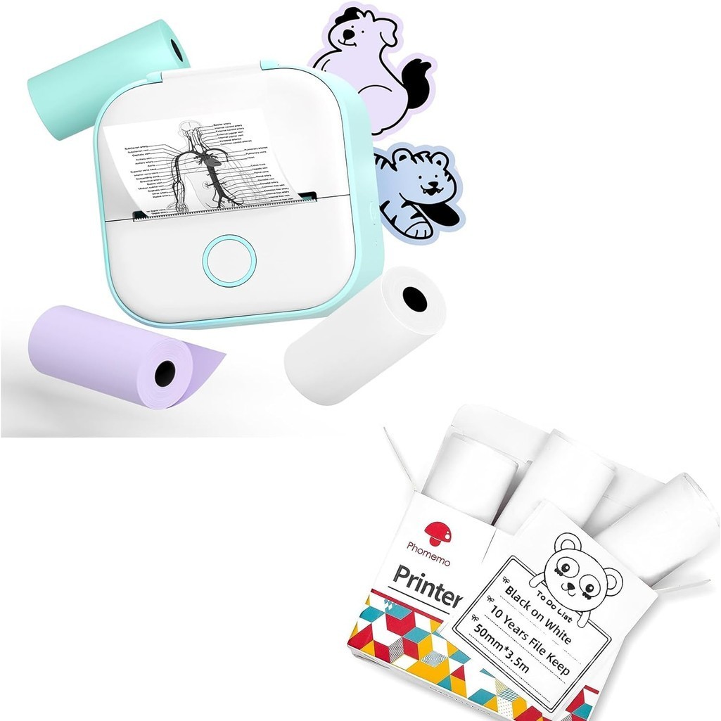 Phomemo T02 เครื่องพิมพ์พกพาขนาดเล็กพิมพ์ความร้อน 53 มม.สติ๊กเกอร์ไร้สาย Inkless Mini Pocket Printer