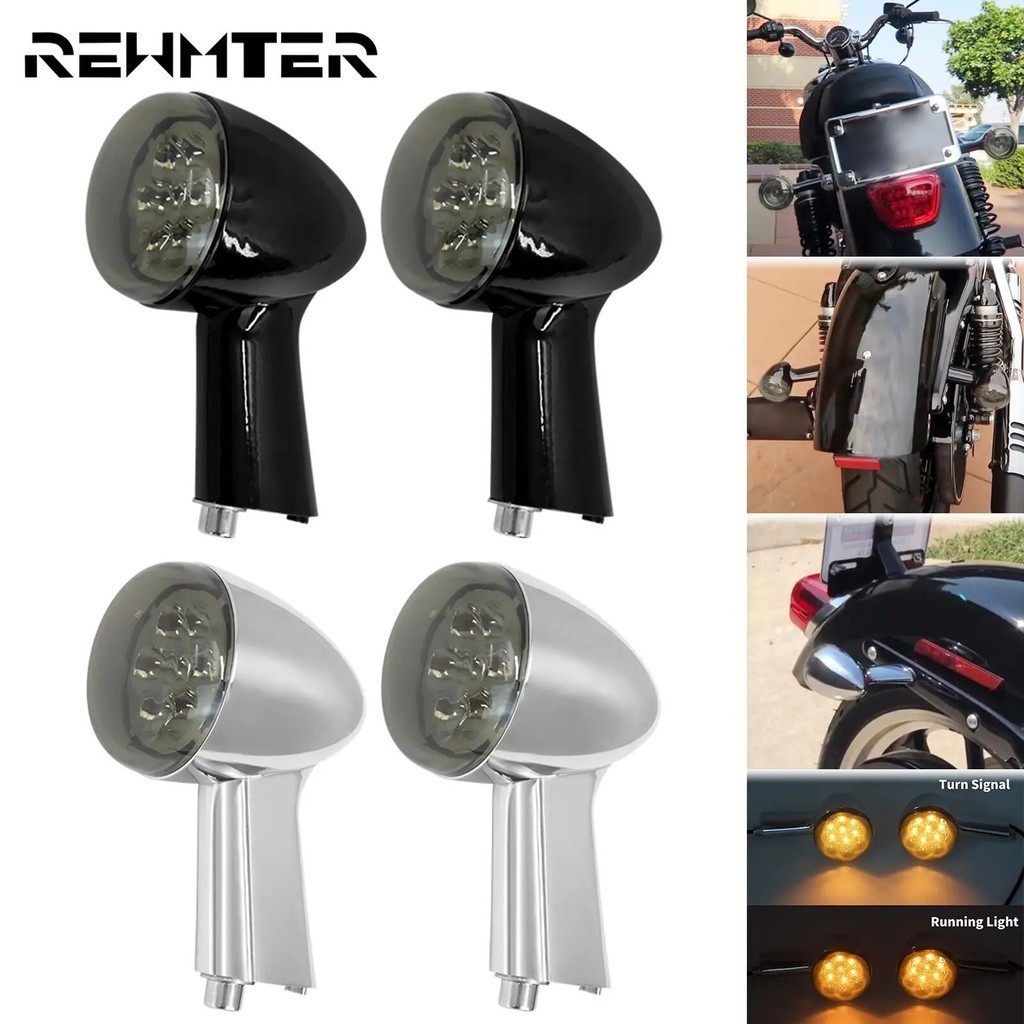 RW Motorcycle LED Rear Amber Turn Signals Lights Indicator Bracket W/ 6PCS Lens Cover For Harley Spo