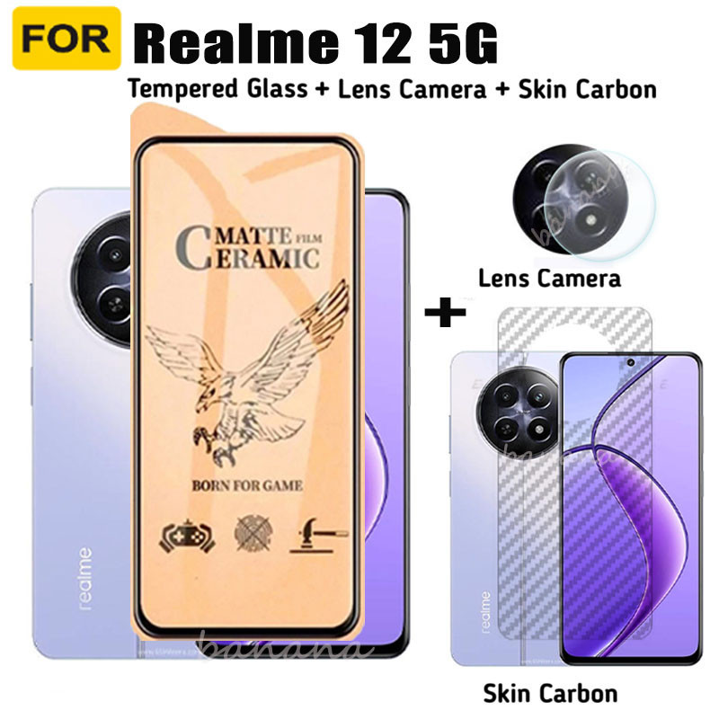 3 in 1 ฟิล์มกันรอยหน้าจอเซรามิค เนื้อแมตต์ ป้องกันเลนส์กล้อง สําหรับ Realme 12 5G Realme Note 50 Realme C53 C51 Realme 12+ 11 4G 5G