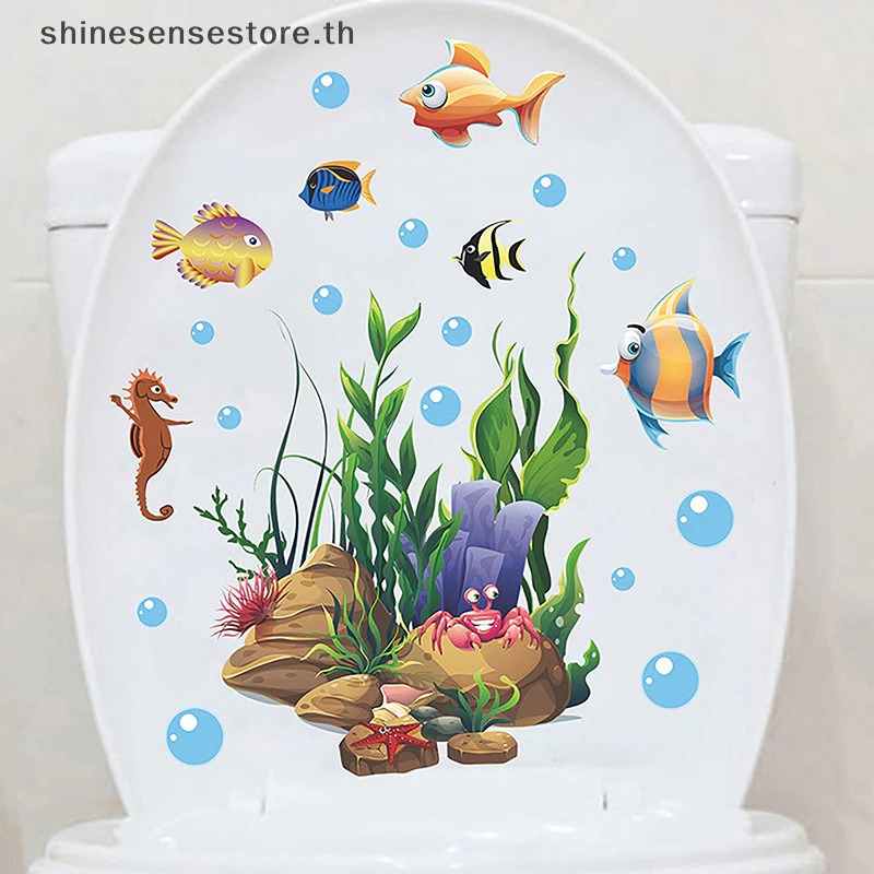 Shine สติกเกอร์ ลายปลาทะเล มีกาวในตัว กันน้ํา สําหรับติดตกแต่งห้องน้ํา