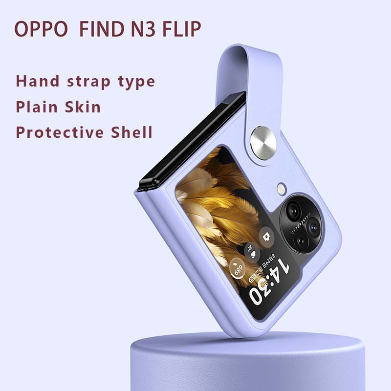 เคสโทรศัพท์มือถือ PC แบบแข็ง บางพิเศษ พร้อมสายคล้องข้อมือ สีพื้น สําหรับ OPPO Find N3 Flip N3 ราคาถูก Shopee Lazada