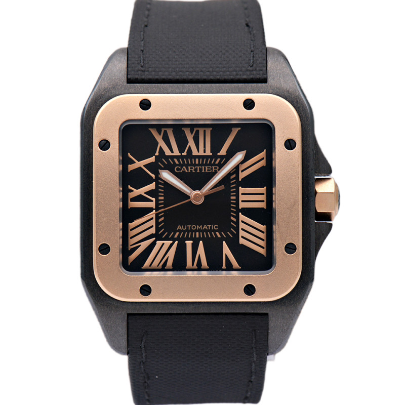 Cartier Cartier Cartier Santos นาฬิกาข้อมืออัตโนมัติ สายไทเทเนียม 18K สีโรสโกลด์ สําหรับผู้ชาย2020007