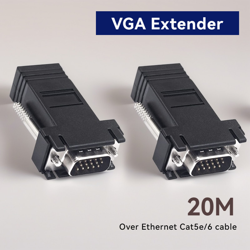 อะแดปเตอร์ขยายสายเคเบิลเครือข่ายอีเธอร์เน็ต VGA Cat5e 6 VGA เป็น RJ45 1080P HD VGA 15 Pin ตัวผู้ เป็น LAN RJ45 ตัวเมีย
