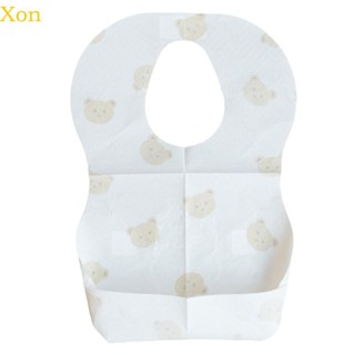 Xon 50 ชิ้นผ้ากันเปื้อนเด็กแบบใช้แล้วทิ้งการ์ตูนหมีพิมพ์ผ้าก…