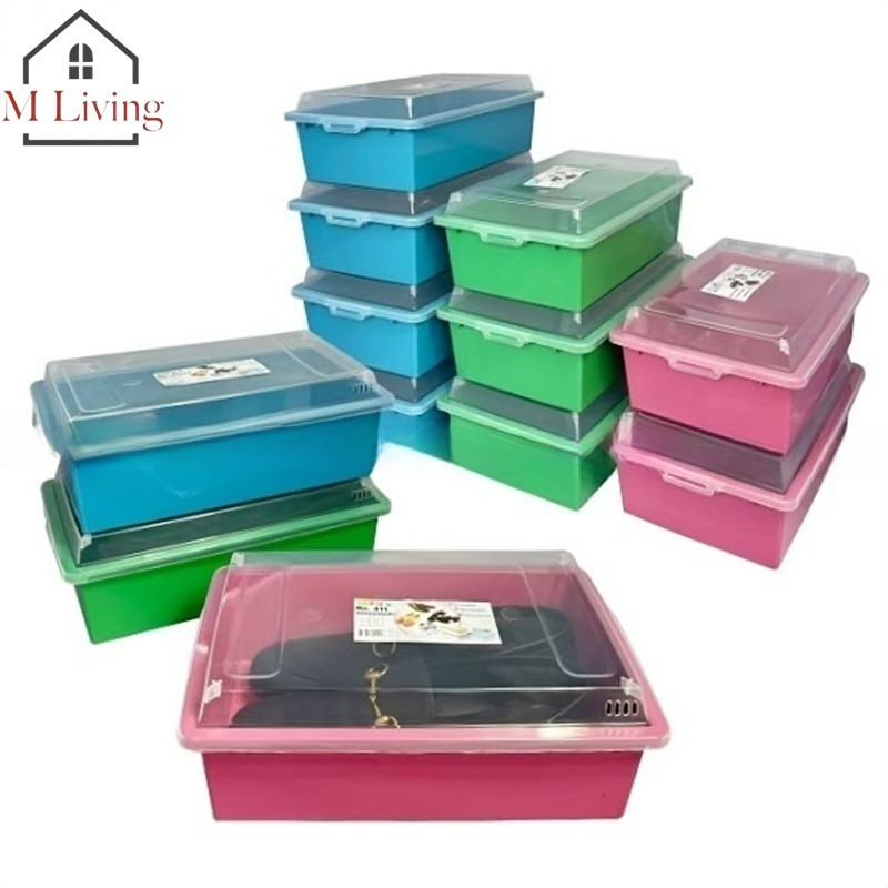 M LIVING - กล่องเก็บรองเท้า ฝาบน สีดำ ใส่รองเท้าได้ถึงไซส์ 40 (C1)