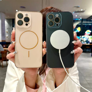 ชุบแม่เหล็กชาร์จเคสโทรศัพท์สําหรับ iPhone 16 Pro Max กระจกนิรภัยเลนส์ป้องกันปกหลังสําหรับ iPhone 11 12 13 14 15 Pro Max