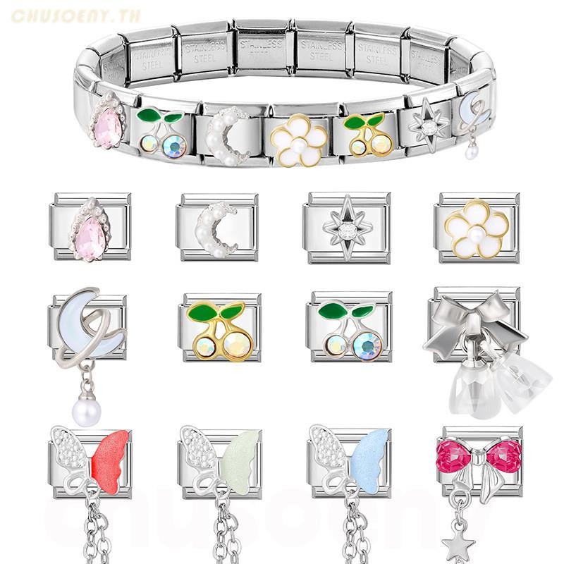 ยอดนิยมรักเพชรเพื่อนที่ดีที่สุดพ่อดอกไม้อิตาเลี่ยน Charm Links Fit 9 มม.สร้อยข้อมือสแตนเลสทําเครื่องประดับ