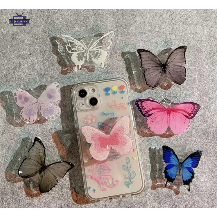 ขาตั้งโทรศัพท์มือถือ ที่ยึดผีเสื้อสีสันสดใส ที่วางโทรศัพท์มือถือ ที่วางถุงลมนิรภัยแบบใส