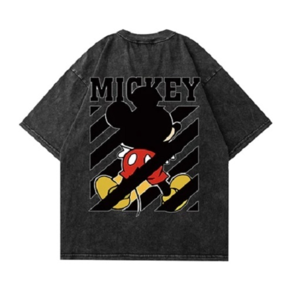 t shirt mickey mouse ลายการ์ตูนน่ารักหลวม เสื้อยืด oversize คอกลม ทรงหลวม ใส่สบาย วินเทจ unisex เสื้อ 3XLดำ ราคา ถูกที่สุด ดีลบีเคเค แกลเลอรีภาพที่ 2