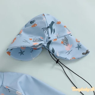 Tomybaby-ชุดว่ายน้ำเด็กชายแขนยาวลายสัตว์ทะเลลำลองพร้อมซิป + หมวก