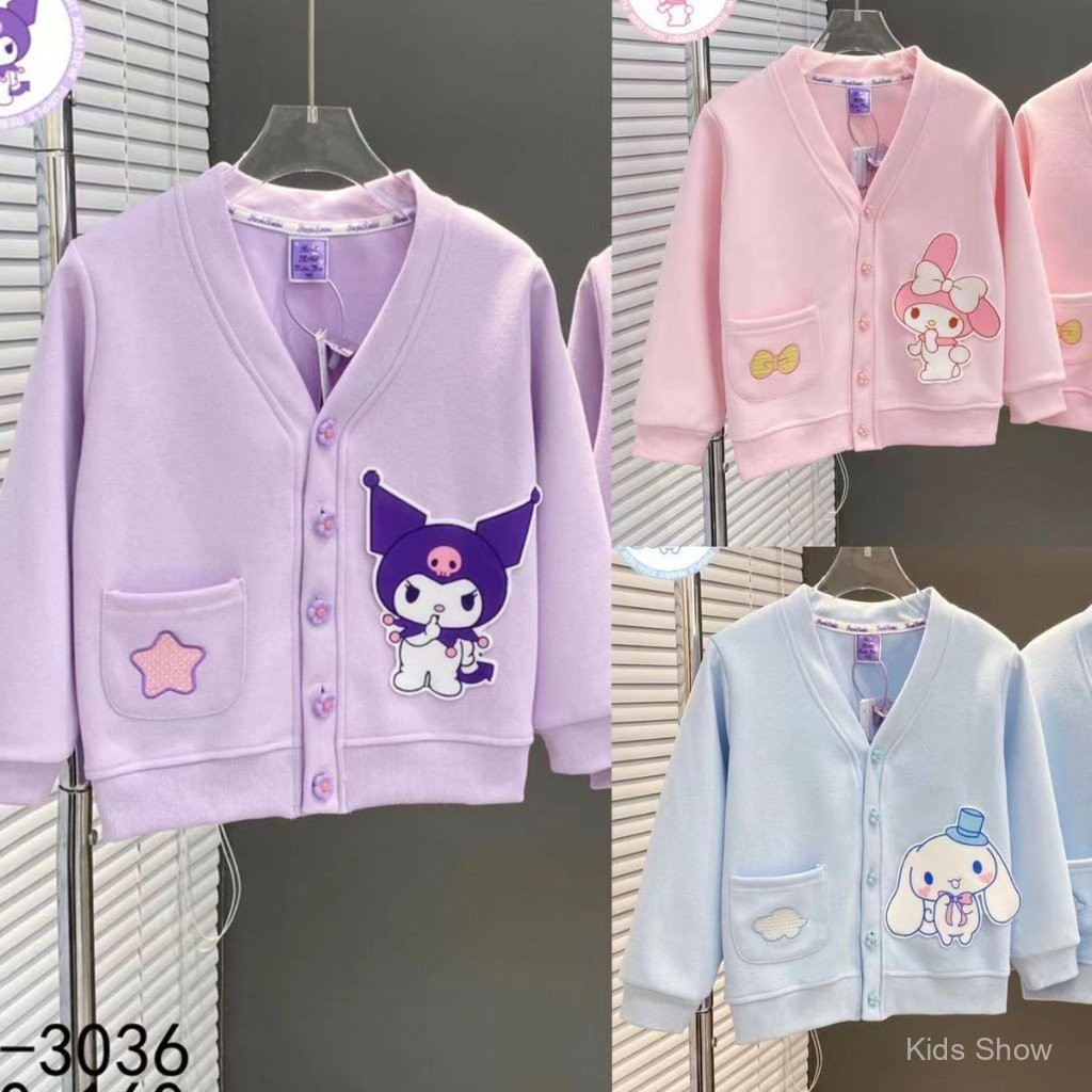 Fast Shipping [ขายดี] เสื้อโค้ทคุโรมิเมโลดี้สำหรับเด็กผู้หญิงอายุ 3-15 ปี เสื้อการ์ตูนเด็ก ลายซินนามอน น่ารัก เสื้อโค้ทกระดุมดอกไม้