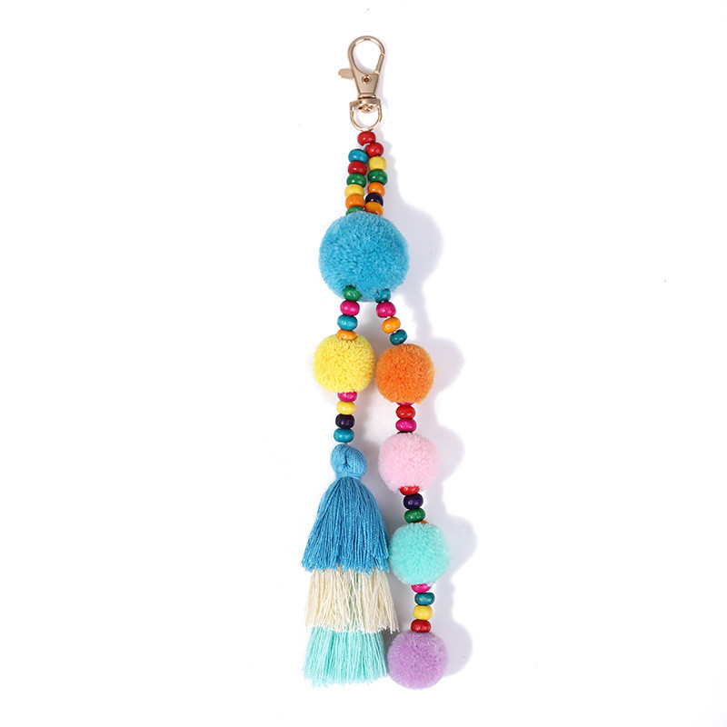 Boho สไตล์ลูกผมพู่พวงกุญแจฤดูร้อน Beach Shell พวงกุญแจสีสันสดใส Pompom พวงกุญแจสําหรับผู้หญิงกระเป๋าจี้แขวน ราคา ถูกที่สุด ดีลบีเคเค แกลเลอรีภาพที่ 6