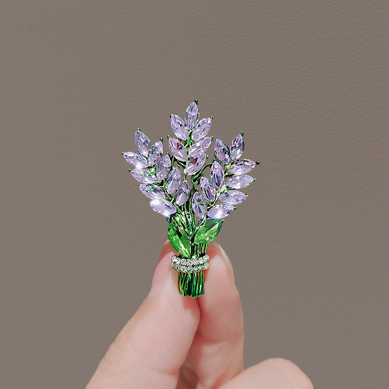 ประณีตลาเวนเดอร์เข็มกลัด Pin High-End ญี่ปุ่นเกาหลีสีม่วง Zircon Bouquet Collar Pin อุปกรณ์เสริมออกแบบชุดเข็มกลัด
