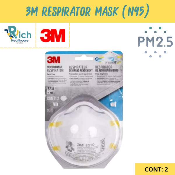 3M N95 mask หน้ากากกรองอนุภาค เส้นใยไฟฟ้าสถืต กรองฝุ่นละออง PM2.5 (2ชิ้น/แพ็ค) 8210 หน้ากากป้องกันฝุ่น ละออง ฟูมโลหะ