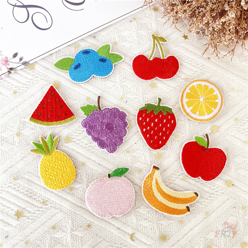 ✿ แผ่นสติกเกอร์ ลายผลไม้สด เชอร์รี่ พีช บลูเบอร์รี่ องุ่น สับปะรด มีกาวในตัว ✿ แผ่นแพทช์รีดติดเสื้อ ปักลาย DIY สําหรับตกแต่งเสื้อผ้า กระเป๋า 1 ชิ้น