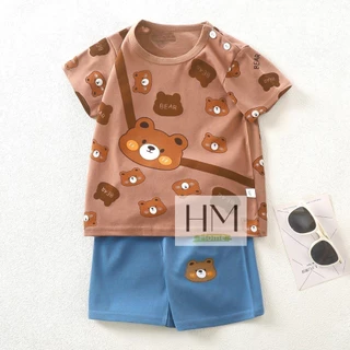 เสื้อผ้าเด็ก ชุดเซทเสื้อแขนสั้น+กางเกงขาสั้น ชุดเด็กลายการ์ตูน ผ้าcotton Size80-110