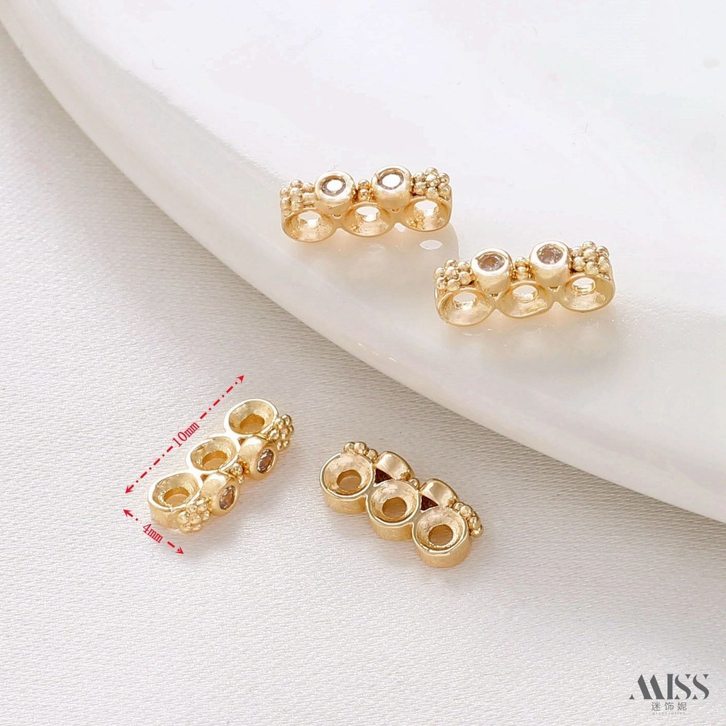 ลูกปัดสเปเซอร์ สีทอง 14K ประดับเพทาย รูปดอกพลัม สามแถว สําหรับทําเครื่องประดับ สร้อยข้อมือ diy - รูปที่ 6