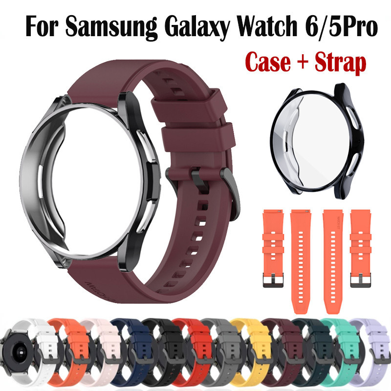 เคส TPU และสายซิลิโคน สําหรับ Samsung Galaxy Watch 6 classic 5 Pro 45 มม. 40 มม. 44 มม. 43 มม. 47 มม. สายนาฬิกาสมาร์ทวอทช์ พร้อมฝาครอบแบบนิ่ม