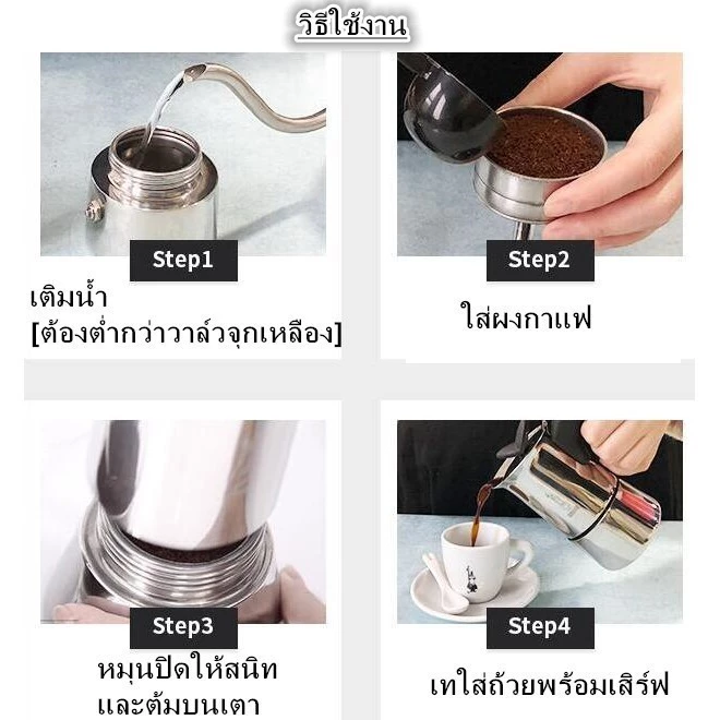 ☕☕☕ชุดหม้อต้มกาแฟ 2/4/6/9Cup-พร้อมเตาไฟฟ้า ชุดออกร้าน ชุดเริ่มต้น 500W ที่บดกาแฟ Mocha Moka Pot thumbnail 4