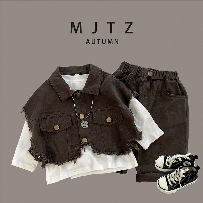 เสื้อแจ็กเก็ตสูทลําลอง และกางเกงขายาว แฟชั่นฤดูใบไม้ผลิ และฤดูใบไม้ร่วง สไตล์ตะวันตก สําหรับเด็กผู้ชาย สามชิ้น